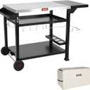 Feasto Outdoor Grill Table Cart, Pizza Oven Stand for Outdoor Indoor, 50" x 22" Stainless Steel Tabletop Dining BBQ Grill with Wheels for Food Prep, 3-Shelf Kitchen Cart with Cover