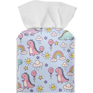 2025 Mother's Day Tissue Box Cover Cute Dinosaur Pattern Custom Tissue Box Cover for Tabletop Bathroom Car Office Decoration 5.1 x 5.1 X 5.5 Inch Blue
