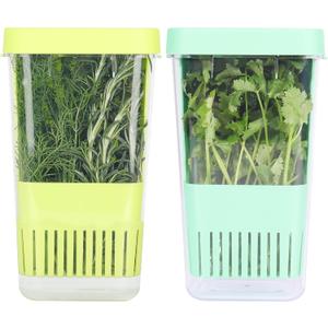 2 Pack Fresh Herb Keeper for Refrigerator, Clear BPA-Free Herb Saver, Storage Container for Cilantro, Parsley, Thyme, Mint & Asparagus, Preserver Keeps Fresh Herbs for 3 Times Longer