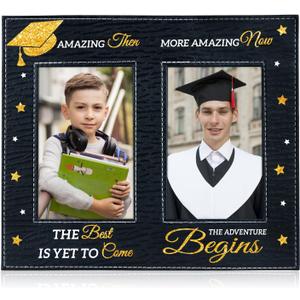 FLYAB 2026 Graduation Picture Frame - Then and Now Double Sets Photoframe Graduation Gifts for High School College Graduates for Women and Men Wooden Tabletop Home Decoration