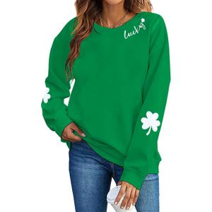 VILOVE Women St Patricks Day Sweatshirts Clover Sweater Irish Shamrock Pullover Long Sleeve Graphic Tops (XX-Large, Green B)
