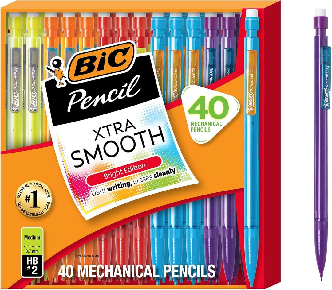 BIC Xtra Smooth Bright Edition Mechanical Pencils, 0.7 mm Medium Point, Refillable and Retractable, 40-Count