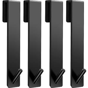 Shower Door Hooks(7.5 Inch),Extended Over Door Hooks for Bathroom Frameless Glass Shower Door,Stainless Steel Towel Hooks,Heavy Duty Rack Hooks for Robe,Towel-4 Pack-Black