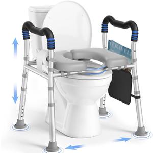 KingPavonini Toilet Seat Risers for Seniors, Raised Toilet Seat with Handles with Adjustable Height & Width, Soft Padded Seat, Elevated Toilet Seat Riser, Load 500lb, Fit Any Toilet