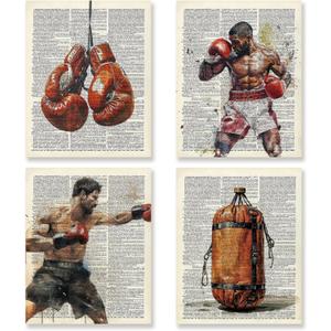 KSDUT Retro Boxing Wall Art Decor Set of 4 - Vintage Artwork Poster Prints Boxing Club Wall Decor Boxing Glove Gifts Wall Art for Office Games Sports Room Decorations - 8"x10" Unframed