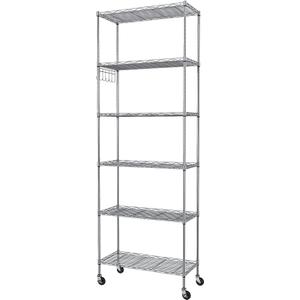 Homdox 6-Tier Storage Shelf Wire Shelving Unit Free Standing Rack Organization with Caster Wheels, Stainless Side Hooks, Silver Gray | Rack Organization, with Caster Wheels, Stainless Side Hooks, 21.26*11.42*72.05 inch