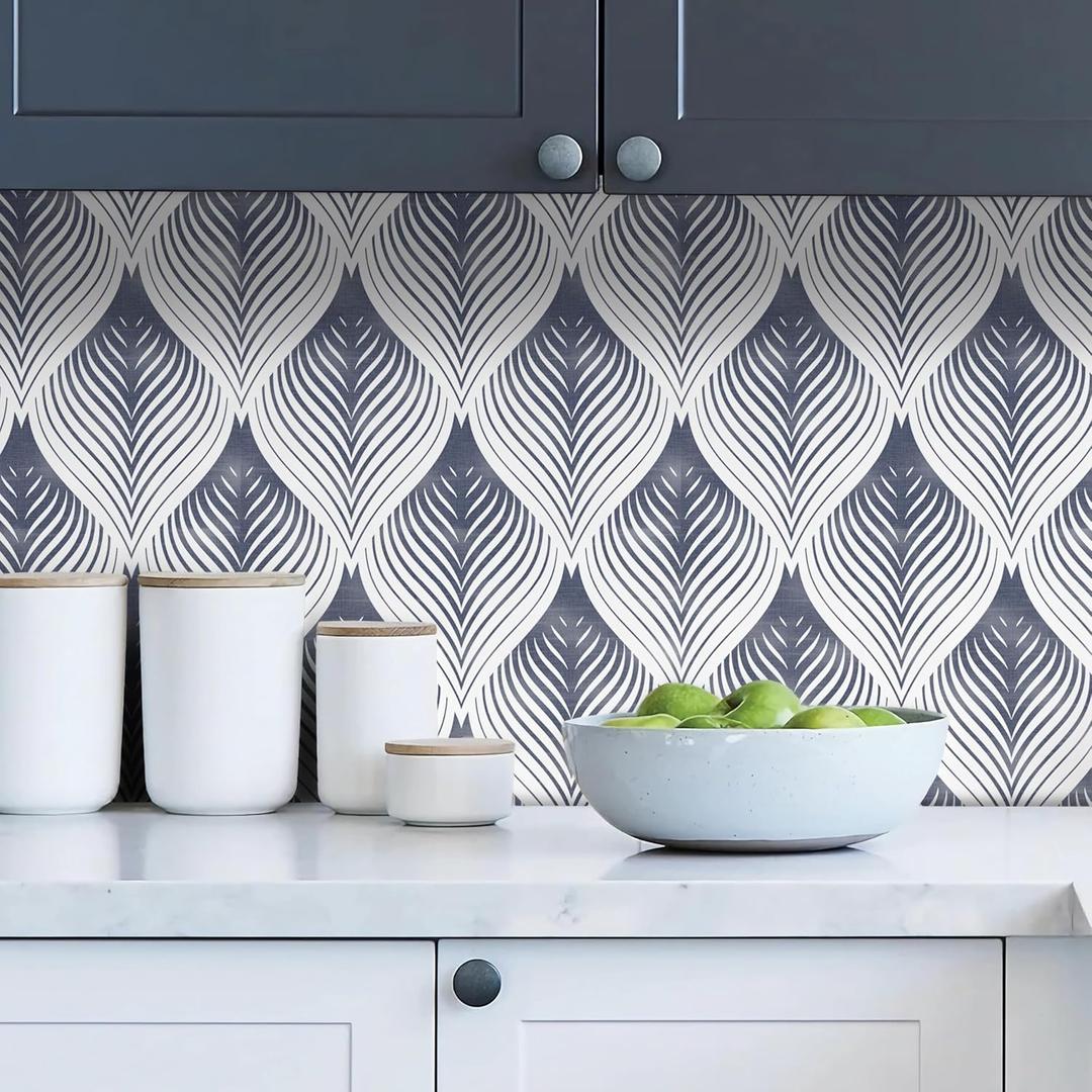 MelunMer Modern Peel and Stick Wallpaper Boho Contact Paper for Cabinet Stripe Geometric Contact Paper Self Adhesive Removable Wallpaper for Bedroom Bathroom Waterproof Blue and White 78.8inL17.3inW