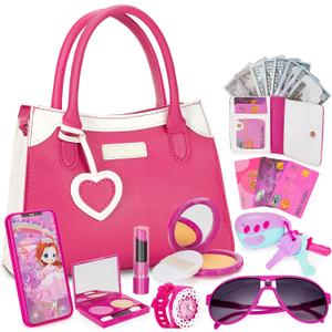 Officygnet Play Purse for Little Girl, Pretend Princess Play Girls Toys for 3 4 5 6 7 8 Year Old, Toddler Purse with Accessories, Kids Toy Purse Birthday for Girls Ages 3-5 4-5 6-8 (Pink)