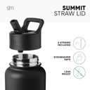 Simple Modern Water Bottle with Straw Lid Vacuum Insulated Stainless Steel Metal Cup Bottles | Reusable Leak Proof BPA-Free Flask for Gym Sports | Summit Collection | 22oz, Midnight Black