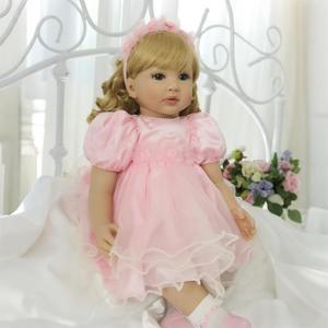 iCradle Cute 24 inch 60 CM Reborn Baby Dolls Long Hair Doll Soft Vinyl Princess Baby Girl Real Life Baby Toddler Doll Toy for Ages 3+ (Pink Dress)