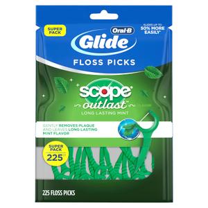 Oral-B Glide with Scope Outlast Dental Floss Picks, Mint, 225 Picks (1 Foot (Pack of 1))
