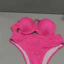 MakeMeChic Women's 2 Piece Bikini Set Textured Pearl Beaded Strap Scallop Trim High Waist Swimsuit (Large, Hot Pink)