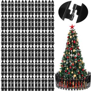 48 Pcs Christmas Tree Fence Plastic Picket Barrier Decorative Border Small Garden Picket Christmas Tree Fence Barrier for Dogs Party Home Garden Decorations 11.42 x 4.65 Inch(Black)