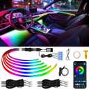 Acrylic Interior Car LED Strip Light with Wireless APP, Dreamcolor 10 in 1 with 175 inches 593 LEDs Fiber Optic Ambient Lighting Kits, 16 Million Colors Sound Active Function Car Neon Lights (Dreamcolor 10 ligths (one control box))