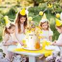 MEMOVAN Winnie Bear Cake Topper Winnie Baby Shower Cake Decorations Pooh Bear Toppers Yellow White Balls Cupcake Picks with Classic Pooh Bees Daisys Flowers for Oh Baby Bee Theme Shower Birthday Party