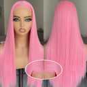 BLL Pink Lace Front Wig, Synthetic Glueless Pre Plucked Pre Cut 6x4.5 Lace Easy to Wear Put on and Go 26inch Straight Wigs for Women Beginner Friendly Suitable For Daily Party Wear, 26, Pink