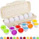 Hhyn Matching Eggs Set with Beige Eggs Holder, Upgraded Toddler Egg Toys Learning Shapes and Colors Educational Puzzle Sorting Games Improve Motor Skills for Kids Easter Gift, 12 Eggs