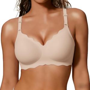 COCOMARTS Jelly Bras for Women No Underwire Scalloped Push Up Wireless Bralettes Seamless Soft Comfort Everyday Tshirt Bra, Nude, Small