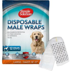 Simple Solution Disposable Male Wraps, Absorbent Leak Proof Belly Bands for Dogs, Incontinence Aid, Puppy Training, Marking Control, and Travel Protection, Large Dogs, 1827 Inch Waist, 30 Count