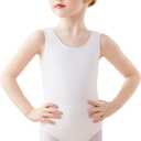 Daydance Lined Spandex Vest Girls Leotards for Ballet, Dance, Gymnastics, Swim (4-6 Years, White-vest Lining)