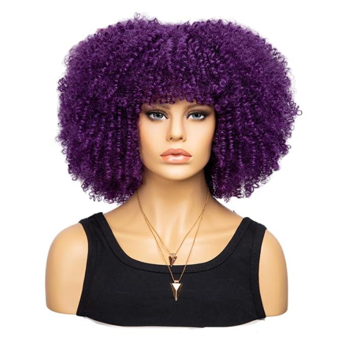 Fashion Afro Curly Wig Synthetic Short Full Wig Women Wig For Daily Use, Party and Cosplay (Dark Purple)