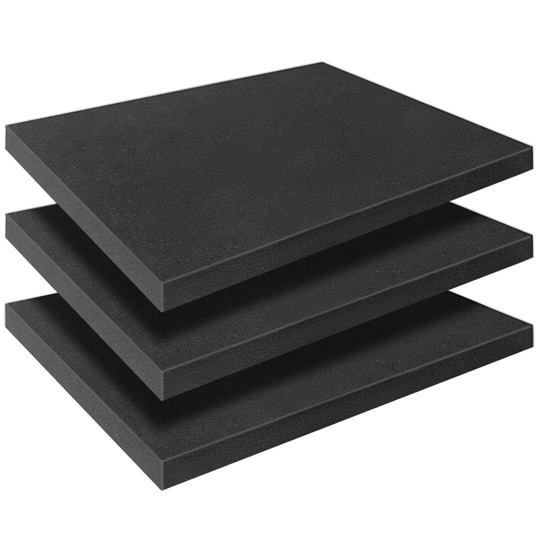 Black Polyurethane Foam Inserts for Cases, 3 Pcs 16 x 12 x 1 Inch, Cuttable Packing Padding for Tool Box, Camera, Crafts and Storage