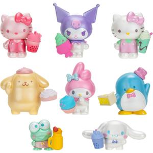 Hello Kitty and Friends Sweet Snacks 8-Pack with Mix and Match Sweet Accessories - 2 Figures - Hello Kitty, My Melody, Kuromi, Cinnamoroll, Pompompurin, Keroppi, and Tuxedosam