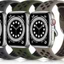 Lerobo 3 Pack Compatible with Apple Watch Band Series 11 10 9 8 7 6 5 4 3 2 1 SE Band 42mm 41mm 40mm 38mm Breathable Silicone Sport Strap for iWatch Bands Men Women, S/M