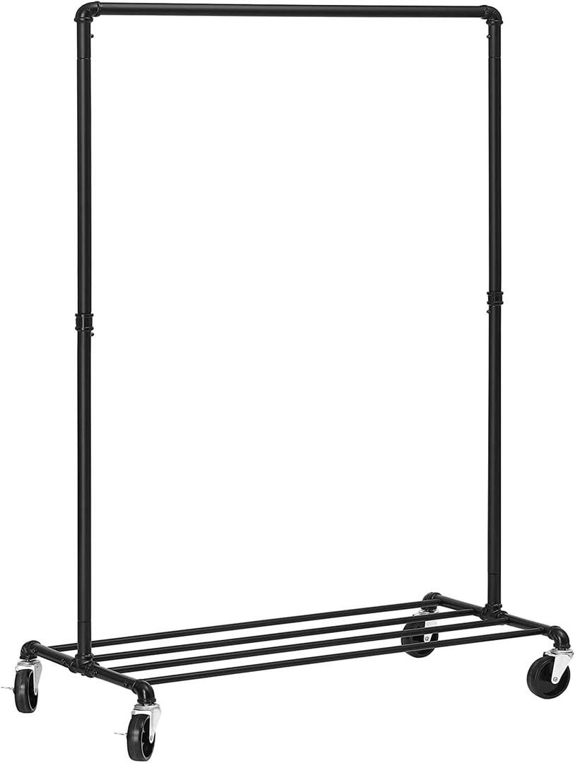 SONGMICS Heavy-Duty Clothes Rack, Clothing Rack for Hanging Clothes, Industrial Garment Rack on Wheels, Metal Frame, 2 Casters with Brakes, Commercial Display, Black UHSR61BK