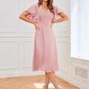 Bridesmay Women's Formal Wedding Guest Dress for Women 2026 Short Sleeve Fit and Flare Tea Party Dresses (Pink, XXL)