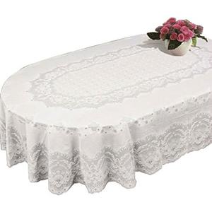 ZUODOOKU Table Cloth Cover Home Tablecloth Oval Rectangle Plastic Lace Pattern White