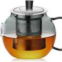 28OZ Glass Teapot with Infuser Stovetop Safe, 800ml Borosilicate Glass Kettle Tea Pot with Infusers tea infuser pot for loose leaf tea, tea Maker brewer, Dishwasher Safe, tetera para te(Dark Gery)