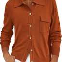 PRETTYGARDEN Women's 2025 Fall Long Sleeve Knitted Button Down Shirts Lightweight Cardigan for Women Dressy Casual Tops (Large, Caramel)