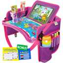 Kids Travel Tray - Waterproof Lap Table with No-Drop Large Tablet Holder - Car Seat Tray - Road Trip Essentials Kids - Car Desk Organizer for Airplane - Toddler Travel Essentials (Pink)