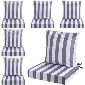 Hoteam 6 Set Outdoor Chair Cushions Deep Seat Waterproof Patio Cushions for Patio Furniture Set 20 x 20 Inch for Replacement Removable Seat and Back(Gray,White)