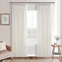 105 Inch Linen Curtains Pinch Pleated for Living Room Dining 2 Panels Set Cream Ivory Pleat Drapes Back Tab Semi Sheer Neutral Boho Ceiling to Floor 105 Inch Curtains for Bedroom Window W50xL105 (Natural)
