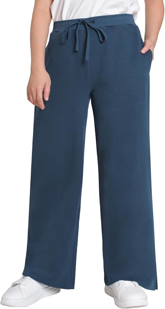 Weintee Women's Petite Wide Leg Sweatpants Petite Length, Size: Medium Petite (Dark Steel Blue)