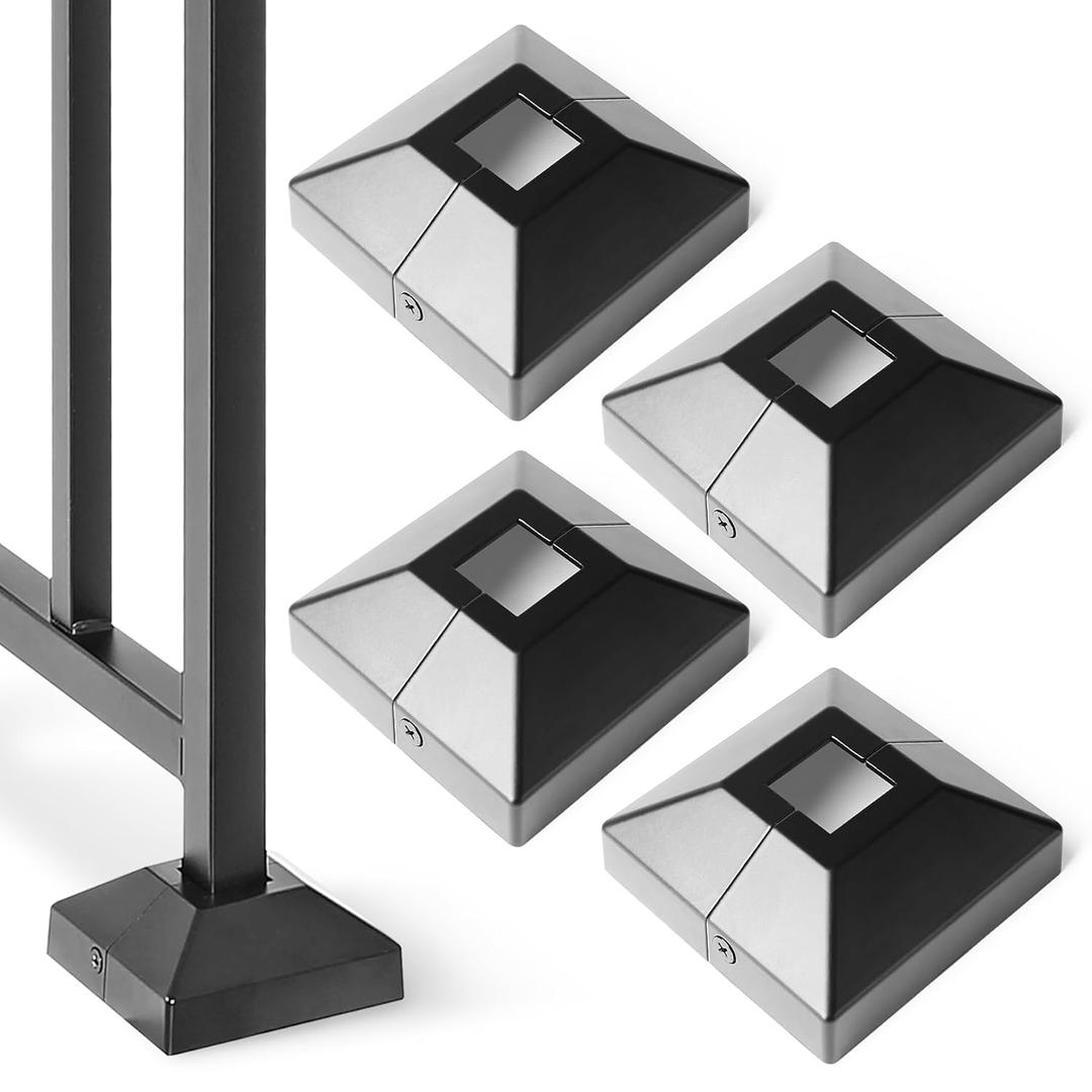 4Pcs 1" (1" Post/3.5" Base) Aluminum Post Base Cover, Suitable for Iron Stair railings, Balcony railings, Post Skirt Covers (Black)