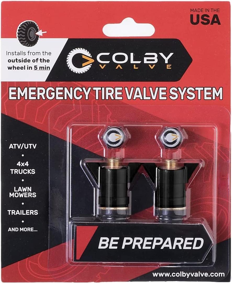 Colby Valve Quick Emergency Valve Stem Replacement Kit for Tubeless Tires | No Tools Required for Install | No Need to Remove Tire | Tire Valve Stem Kit Made in USA from quality 360 brass components (Black)