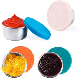 LALASTAR Salad Dressing Container To Go, 4x1.6oz Stainless Steel Condiment Containers with Lids, Premium Silicone, Leakproof and Reusable Small Containers with Lids (Multicolor)