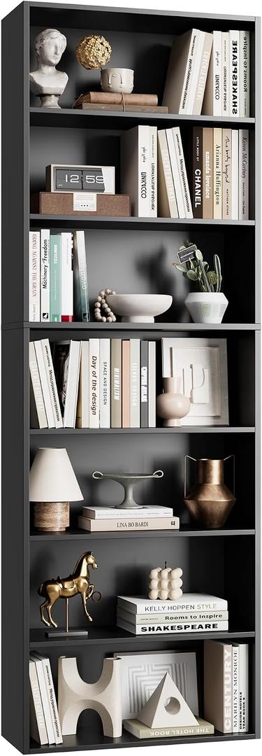 FACBOTALL 82" Tall Bookshelf, 7-Tier Open Shelves Bookcase, Freestanding Display Storage Shelves, Tall Bookcase Home Decor Furniture for Home Office, Living Room, Bedroom, Black, 82.7 x 23.6 x 9.3 inches