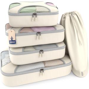 Shacke Packing Cubes for Travel 5 Set - Premium Luggage Organizer Bags - Versatile Travel Organizer for Women and Men - Optimized Packing Bags - Travel Essentials (Sand)