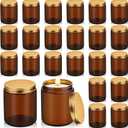 Zhehao 24 Pcs Glass Candle Jars with Lids Bulk, Round Empty Candle Container Tins, Dishwasher Safe and Leakproof DIY Crafts(Amber,Gold,7 oz)