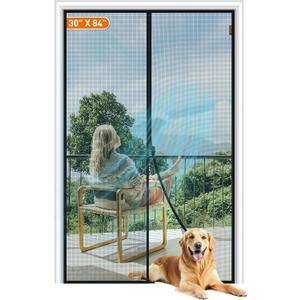 MAGZO Magnetic Screen Door, Fits Door Size 30 x 84 Inches, Actual Screen Size 32 x 85 Inches Reinforced Fiberglass Mesh Curtain for French and Entry Entrance Mesh with Full Frame Hook & Loop, Gray