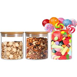 PRICE PER PIECE - SOLD PER ONE PIECE/JAR Glass Food Storage Containers Set,Airtight Food Jars with Bamboo Wooden Lids - Kitchen Canisters For Sugar,Candy, Cookie, Rice and Spice Jars (450 ML/15OZ)