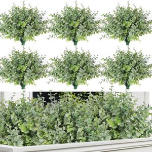 RECUTMS 20 Bundles Faux Eucalyptus Stems Artificial Plants Outdoor Faux Greenery for Outdoor Planters Boxwood Bushes for Spring Farmhouse Vase Centerpiece Indoor Outdoor Easter Decor(Dusty Green)