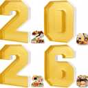 Tellingyou 2026 Charcuterie Number Fillable Plastic Boxes 13.7" Graduation Large Fillable Tray Numbers for Chocolate Candy Snack Grad Party Supplies(Gold)