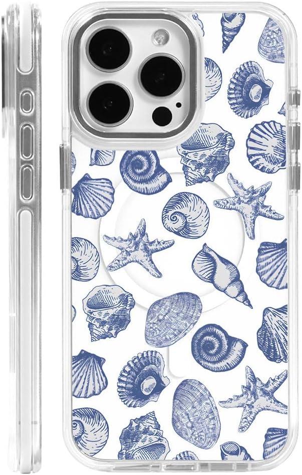 DAIZAG Case for iPhone 13 Pro, [Compatible with MagSafe],Cute Blue Seashell Phone Case for Women Girls Magnetic Clear Cover Case for iPhone 13 Pro
