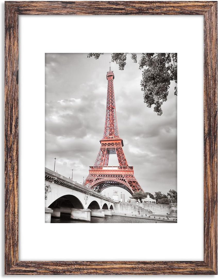 Dark Walnut Solid Wood Picture Frame - 12x16 or 8.5x11, Farmhouse Distressed for Wall Mounting