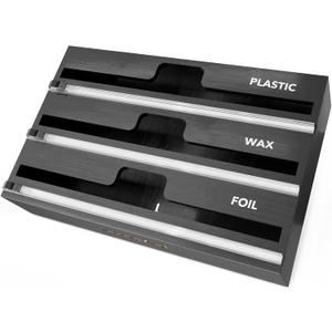 SpaceAid WrapNeat 3 in 1 Wrap Organizer with Cutter and Labels, Plastic Wrap, Aluminum Foil and Wax Bamboo Dispenser for Kitchen Storage Organization Holder for 12" Roll (Black)